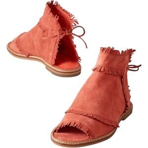 Silent D Neesham Sandals High Top Open Toe Suede Leather Fringe Red EU 37 US 7